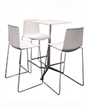 Tavolo Ypsilon, struttura in acciaio inox satinato e piano in legno stratificato bianco